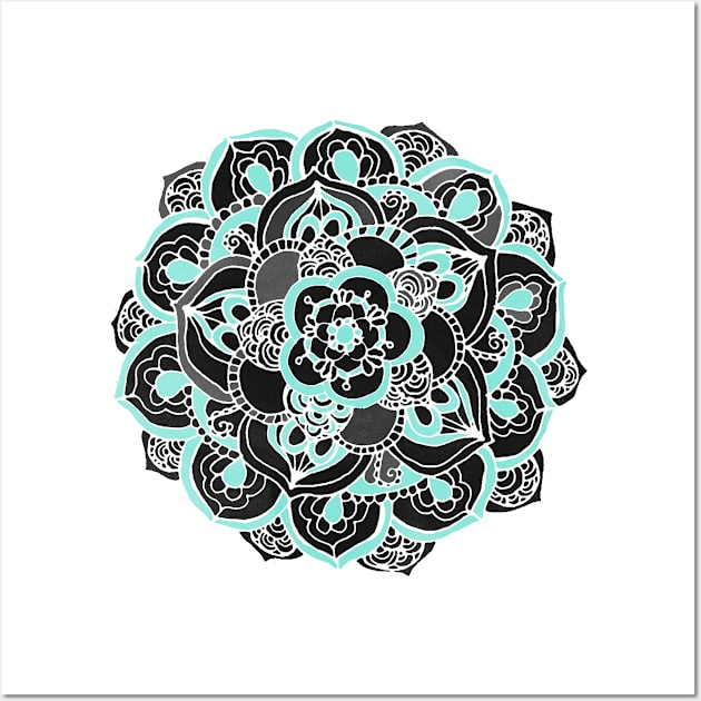 Mint & Charcoal Mandala Flower Wall Art by tangerinetane